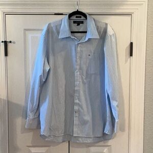Tommy Hilfiger Blue and White Striped Dress Shirt